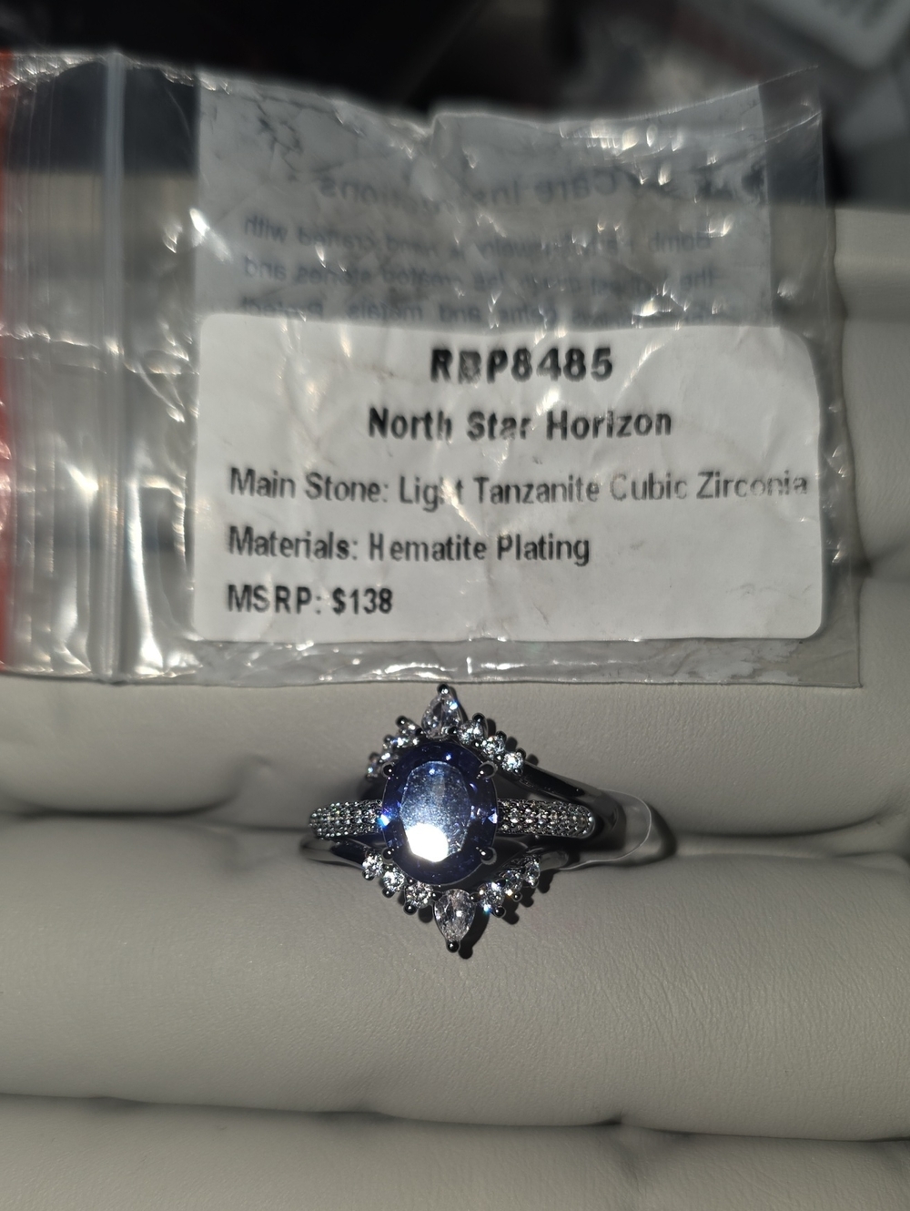 North Star Horizon Light Tanzanite Hematite-Plated Halo Ring